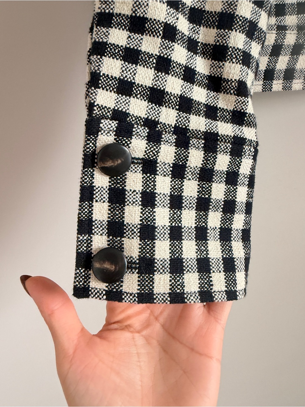 Sézane Terry Jacket Black White Gingham Check Cropped Jacket US 2 - Picture 3 of 7